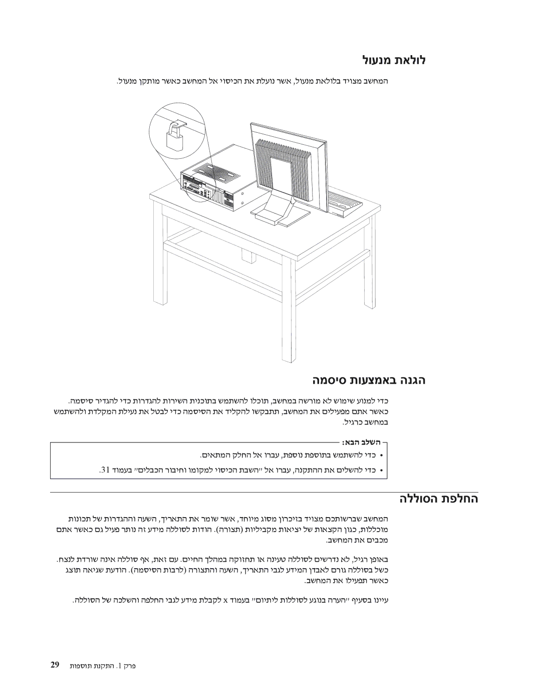 Lenovo 7398, 7397, 7392, 7391, 7396, 7390 manual לוענמ תאלול, המסיס תועצמאב הנגה, הללוסה תפלחה, ליגרכ בשחמב, בשחמה תא םיבכמ 