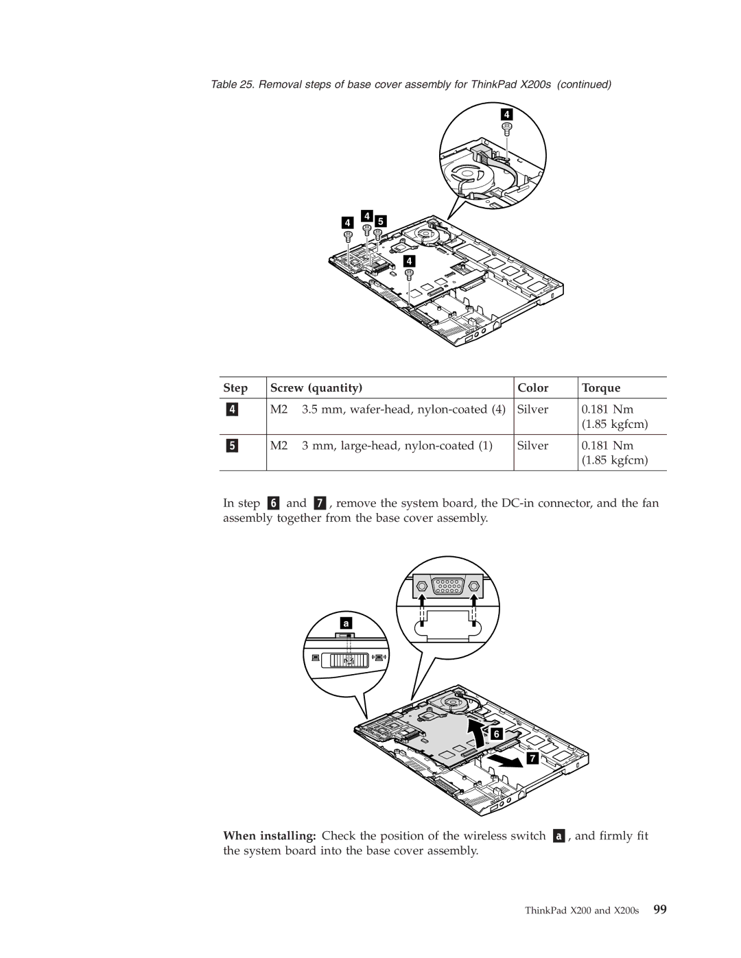 Lenovo 7453FDU, 74536BU, 74506CU, 745369U, 74506BU, 74506AU, 745069U, 745068U, 7454GKU, X200S Step Screw quantity Color Torque 