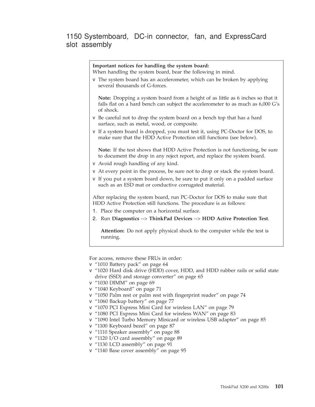 Lenovo X200S, 74536BU, 74506CU, 745369U, 74506BU, 74506AU, 745069U, 745068U manual Important notices for handling the system board 