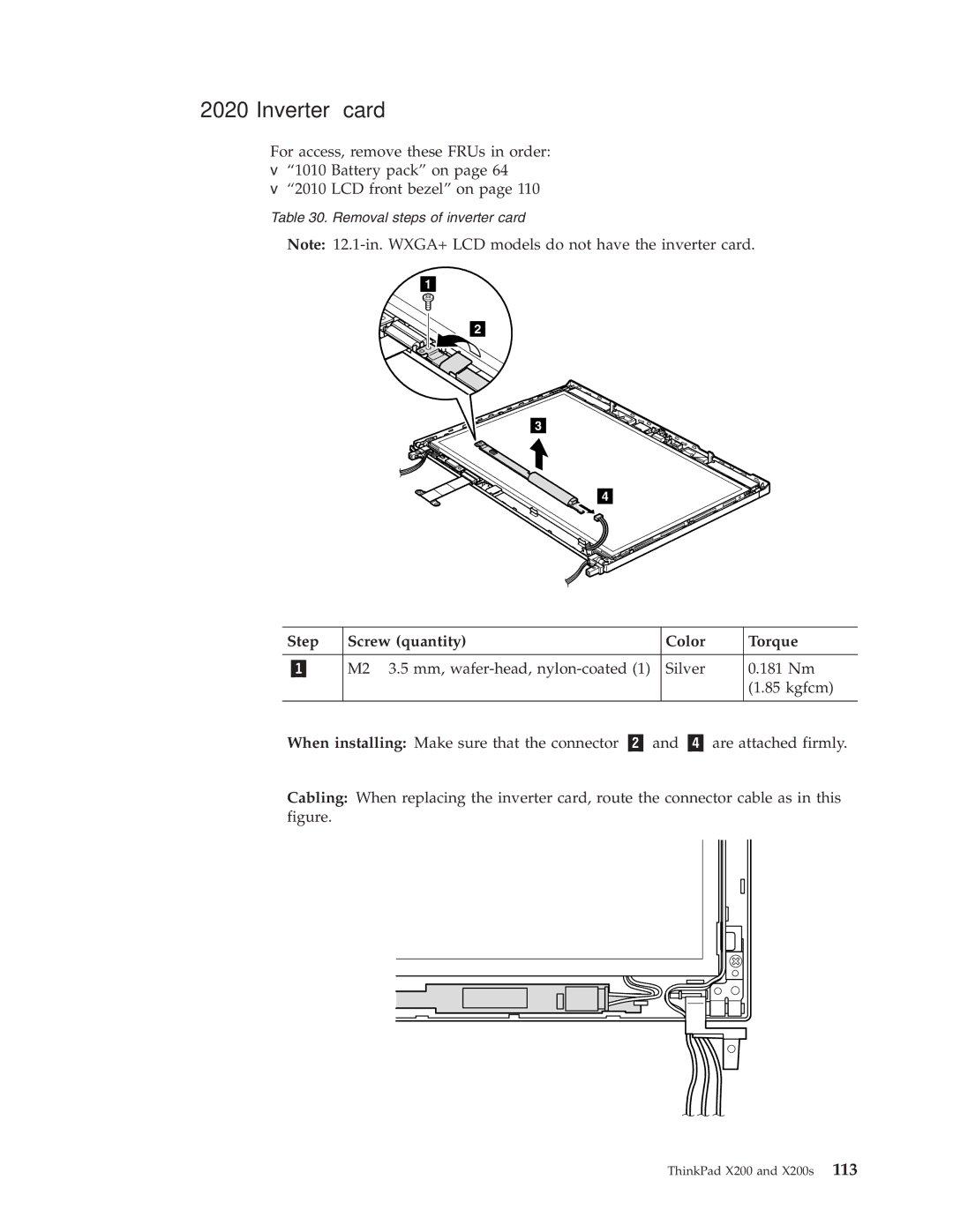 Lenovo 74506CU, 74536BU, 745369U, 74506BU, 74506AU, 745069U, 745068U, 7453FDU Inverter card, Step Screw quantity Color Torque 