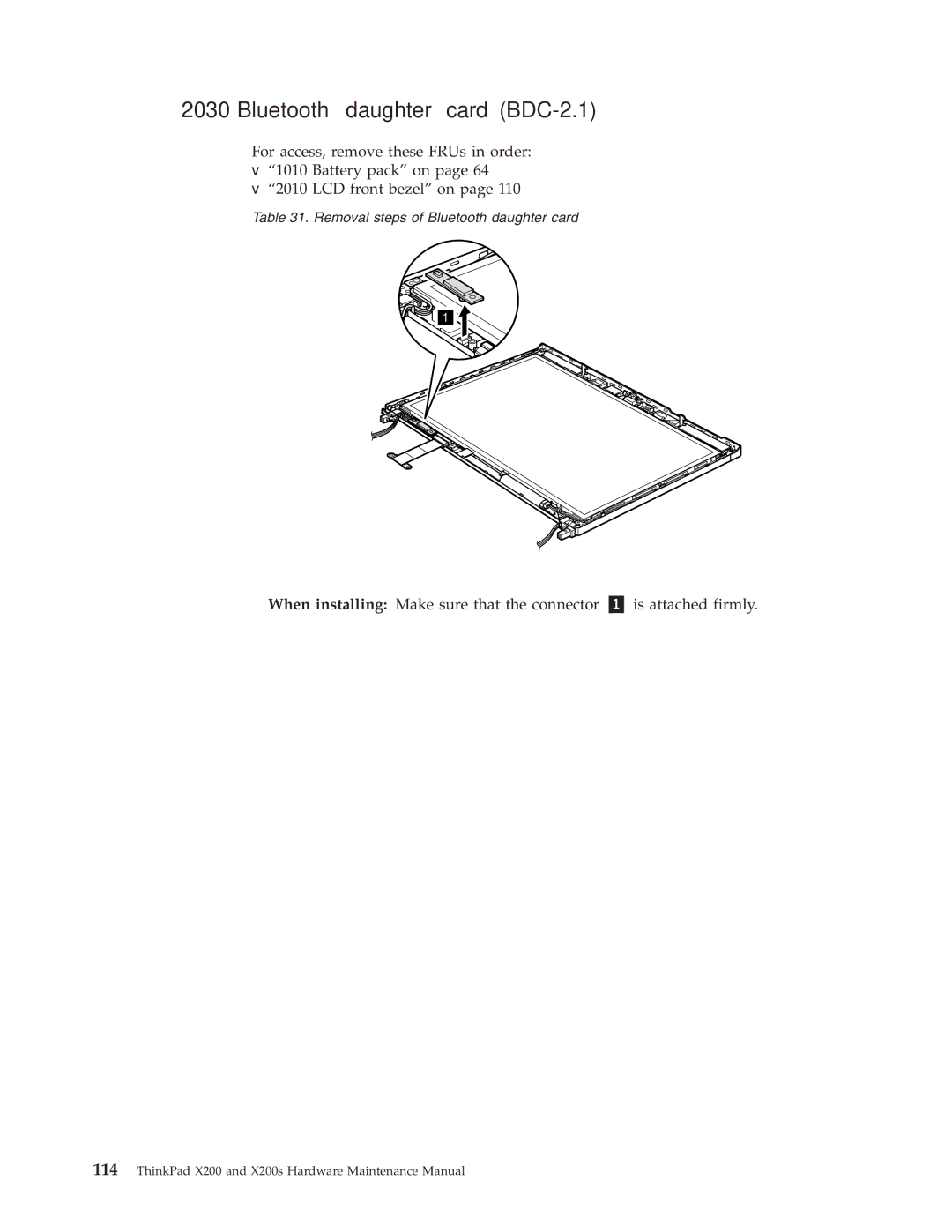 Lenovo 745369U, 74536BU, 74506CU, 74506BU, 74506AU, 745069U, 745068U, 7453FDU, 7454GKU, X200S manual Bluetooth daughter card BDC-2.1 