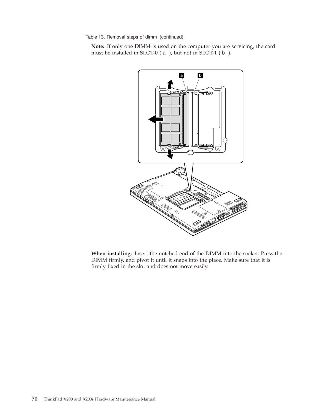 Lenovo 7454GKU, 74536BU, 74506CU, 745369U, 74506BU, 74506AU, 745069U, 745068U, 7453FDU, X200S manual Removal steps of dimm 