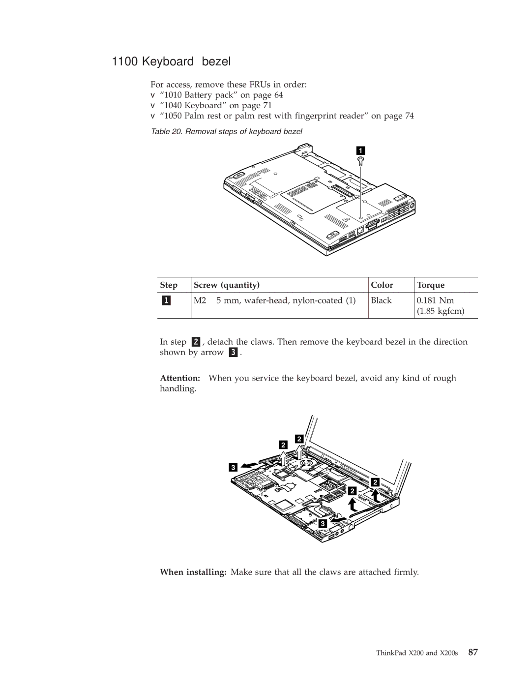 Lenovo 745069U, 74536BU, 74506CU, 745369U, 74506BU, 74506AU, 745068U, 7453FDU, 7454GKU, X200S manual Keyboard bezel 