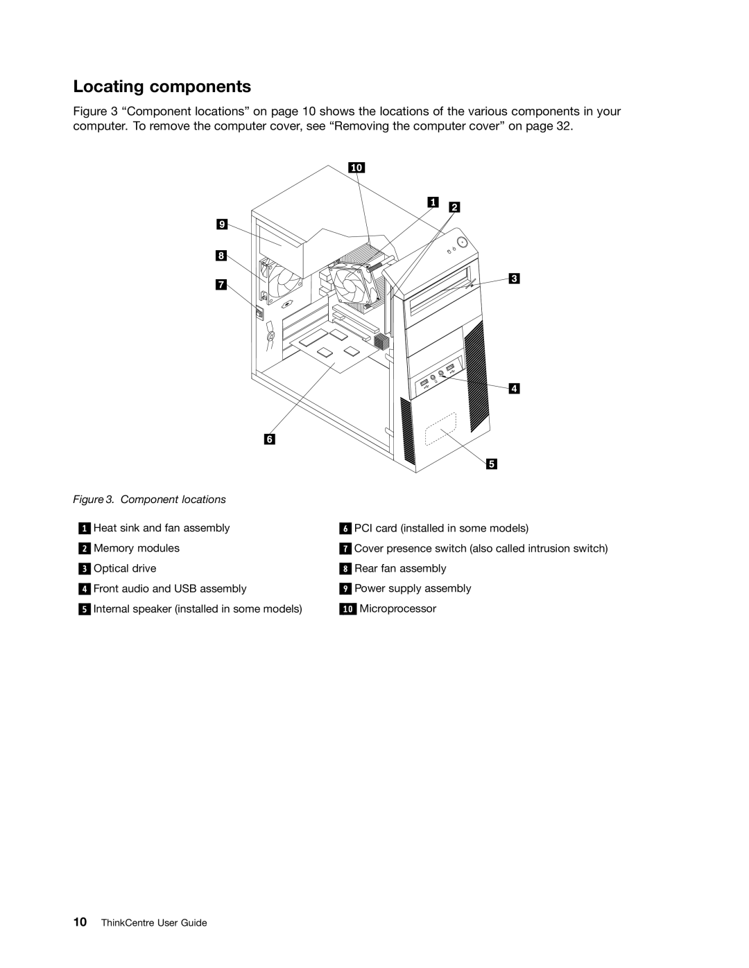 Lenovo 5048, 7517, 5069, 5034, 5030, 5037, 4166, 4169, 268, 1730 manual Locating components, Component locations 