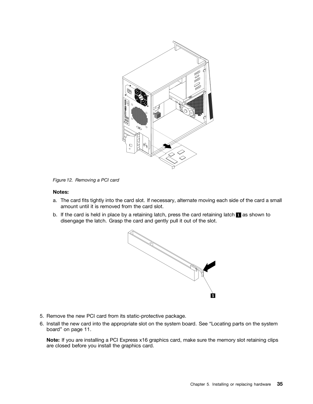 Lenovo 4169, 7517, 5069, 5048, 5034, 5030, 5037, 4166, 268, 1730 manual Removing a PCI card 