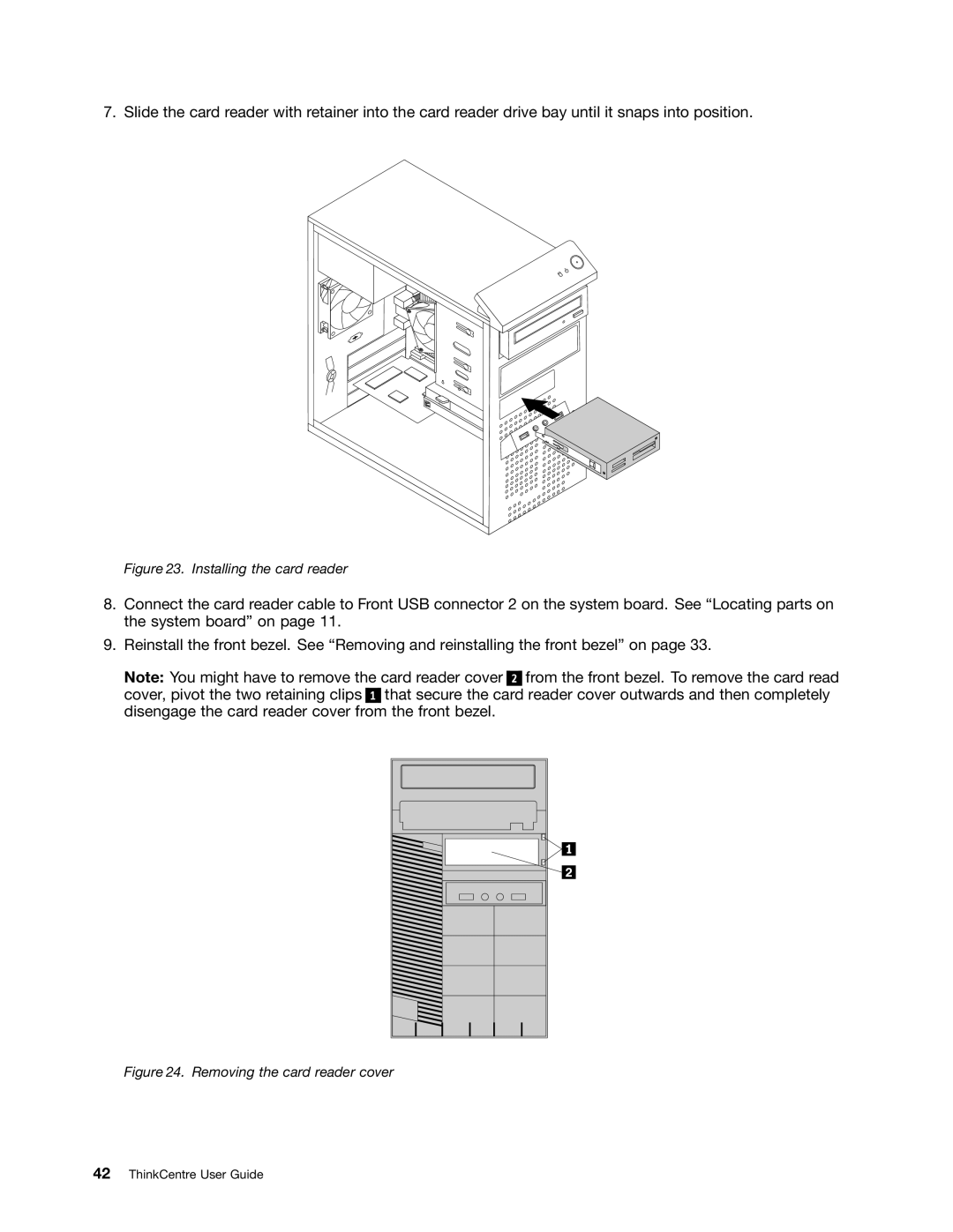 Lenovo 5030, 7517, 5069, 5048, 5034, 5037, 4166, 4169, 268, 1730 manual Installing the card reader 