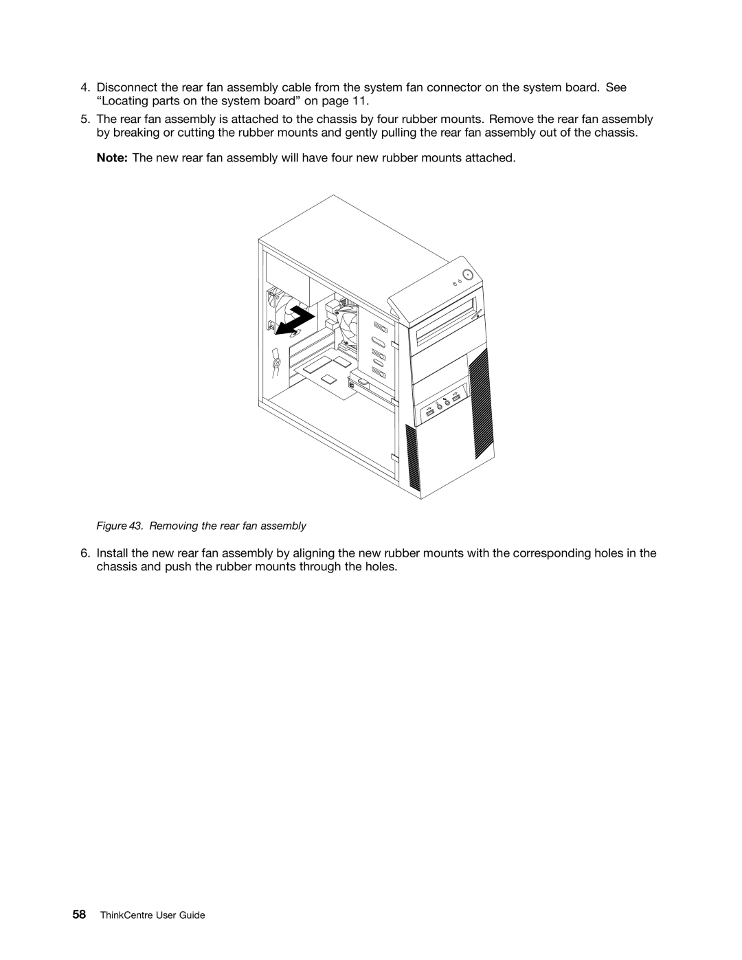 Lenovo 7517, 5069, 5048, 5034, 5030, 5037, 4166, 4169, 268, 1730 manual Removing the rear fan assembly 