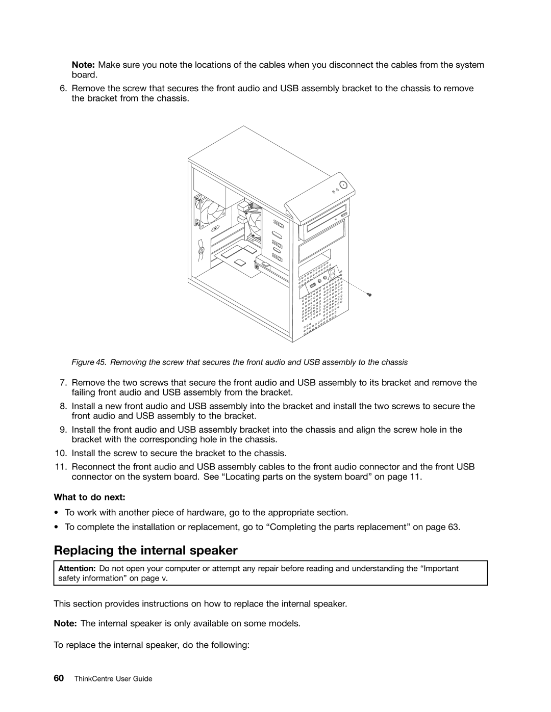 Lenovo 5048, 7517, 5069, 5034, 5030, 5037, 4166, 4169, 268, 1730 manual Replacing the internal speaker 