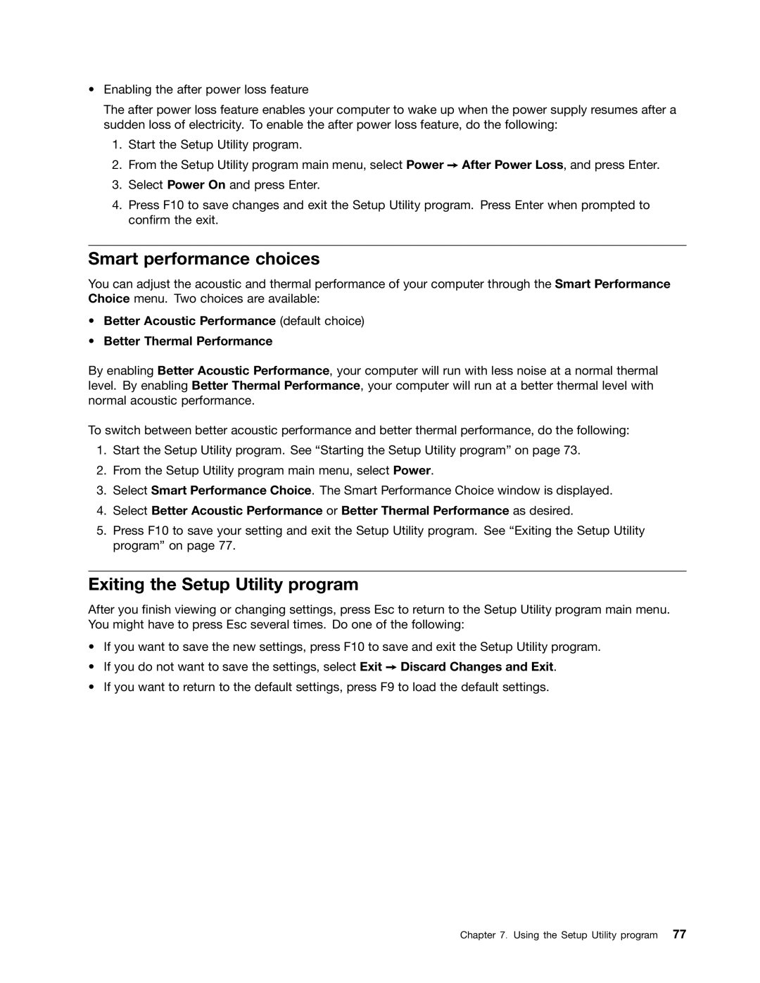 Lenovo 1730, 7517, 5069, 5048, 5034, 5030, 5037, 4166, 4169, 268 manual Smart performance choices, Exiting the Setup Utility program 