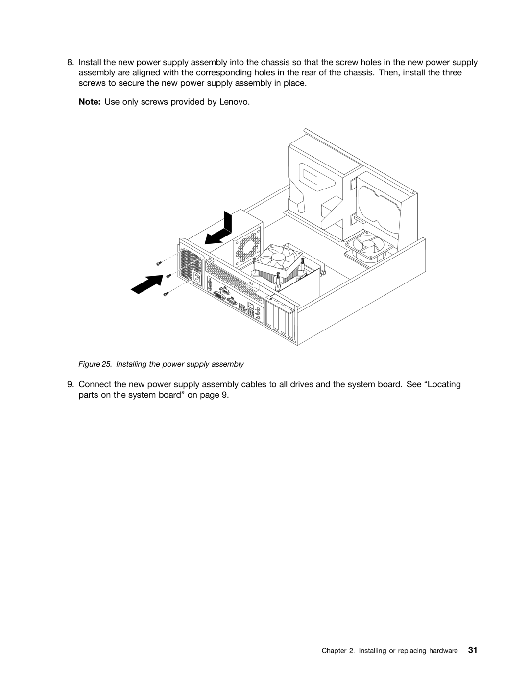 Lenovo 154, 7548, 104, 7539 manual Installing the power supply assembly 