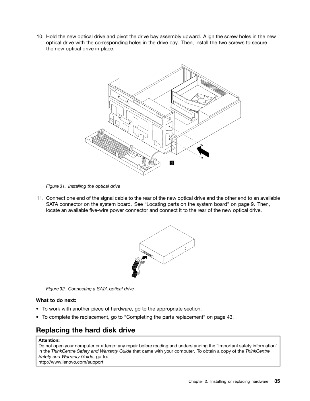 Lenovo 154, 7548, 104, 7539 manual Replacing the hard disk drive, Installing the optical drive 