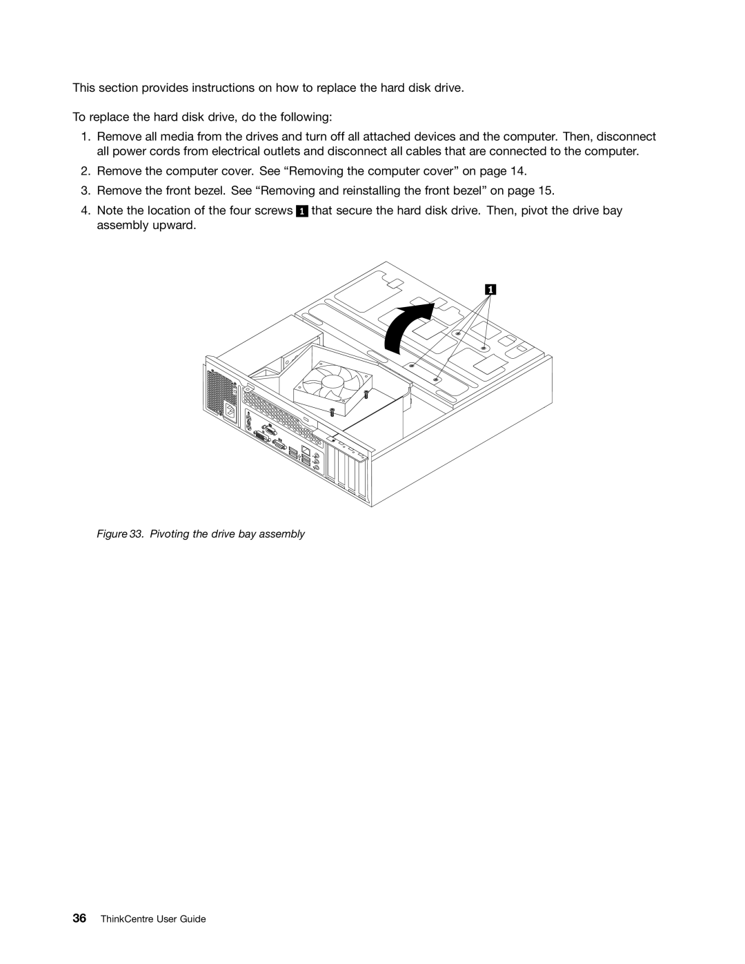 Lenovo 7548, 104, 7539, 154 manual Pivoting the drive bay assembly 