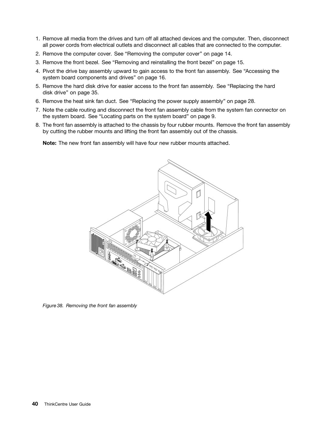 Lenovo 7548, 104, 7539, 154 manual Removing the front fan assembly 