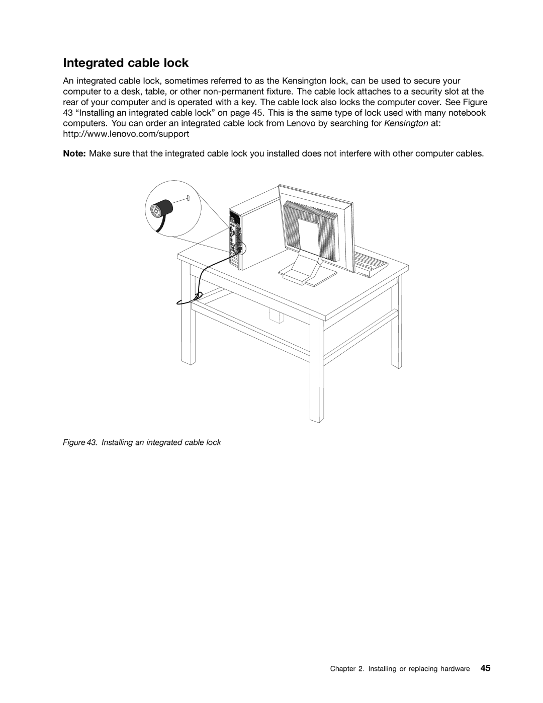 Lenovo 104, 7548, 7539, 154 manual Integrated cable lock, Installing an integrated cable lock 