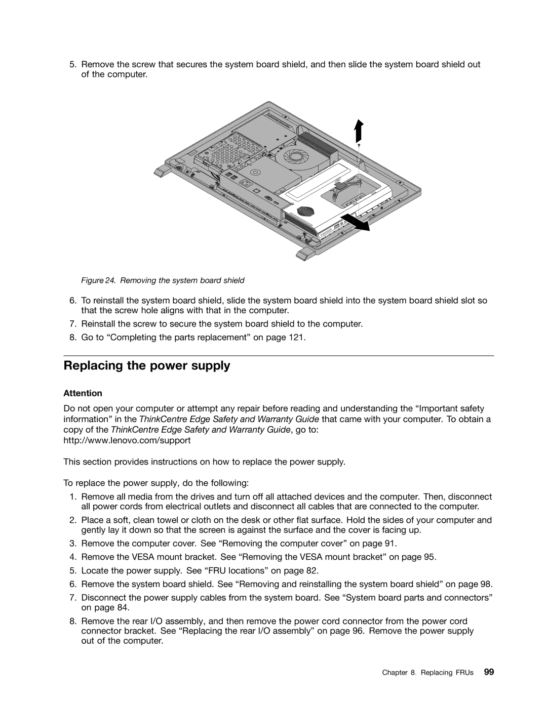 Lenovo 7567, 7558, 5068 manual Replacing the power supply, Removing the system board shield 