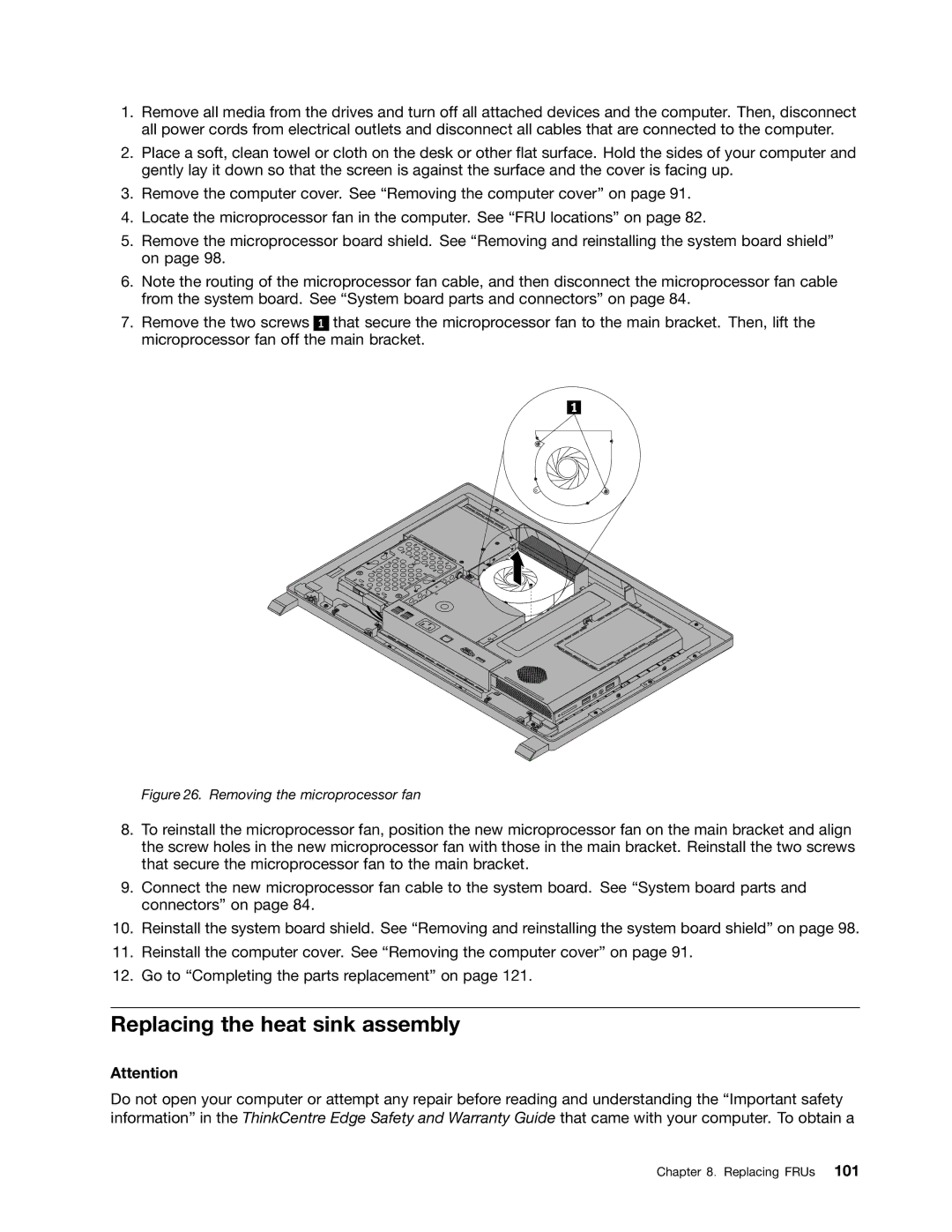 Lenovo 5068, 7567, 7558 manual Replacing the heat sink assembly, Removing the microprocessor fan 