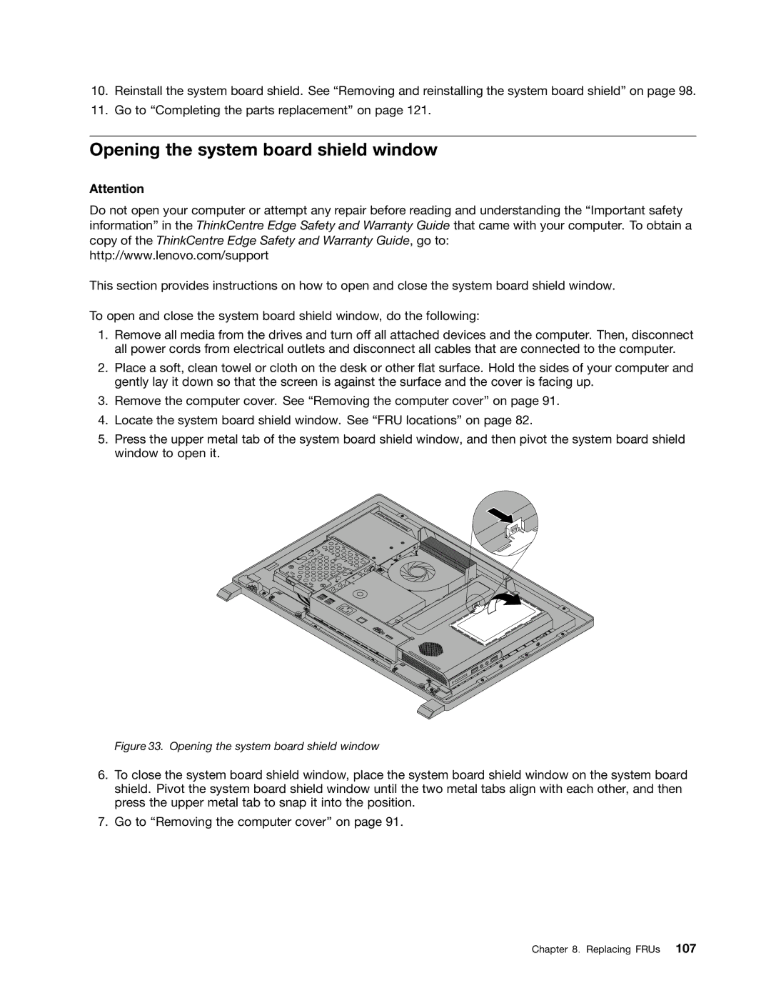 Lenovo 5068, 7567, 7558 manual Opening the system board shield window 