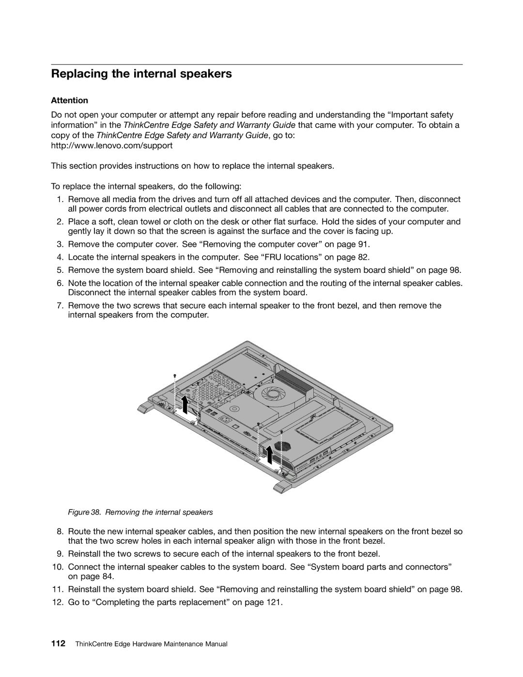 Lenovo 7558, 7567, 5068 manual Replacing the internal speakers, Removing the internal speakers 