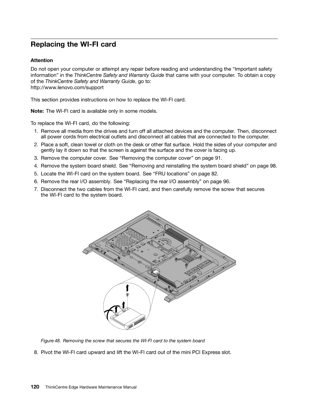 Lenovo 7567, 7558, 5068 manual Replacing the WI-FI card 