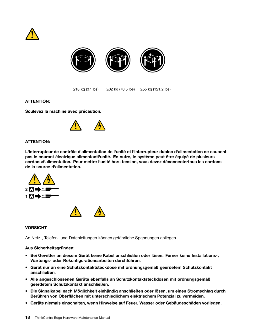 Lenovo 7567, 7558, 5068 manual Vorsicht 