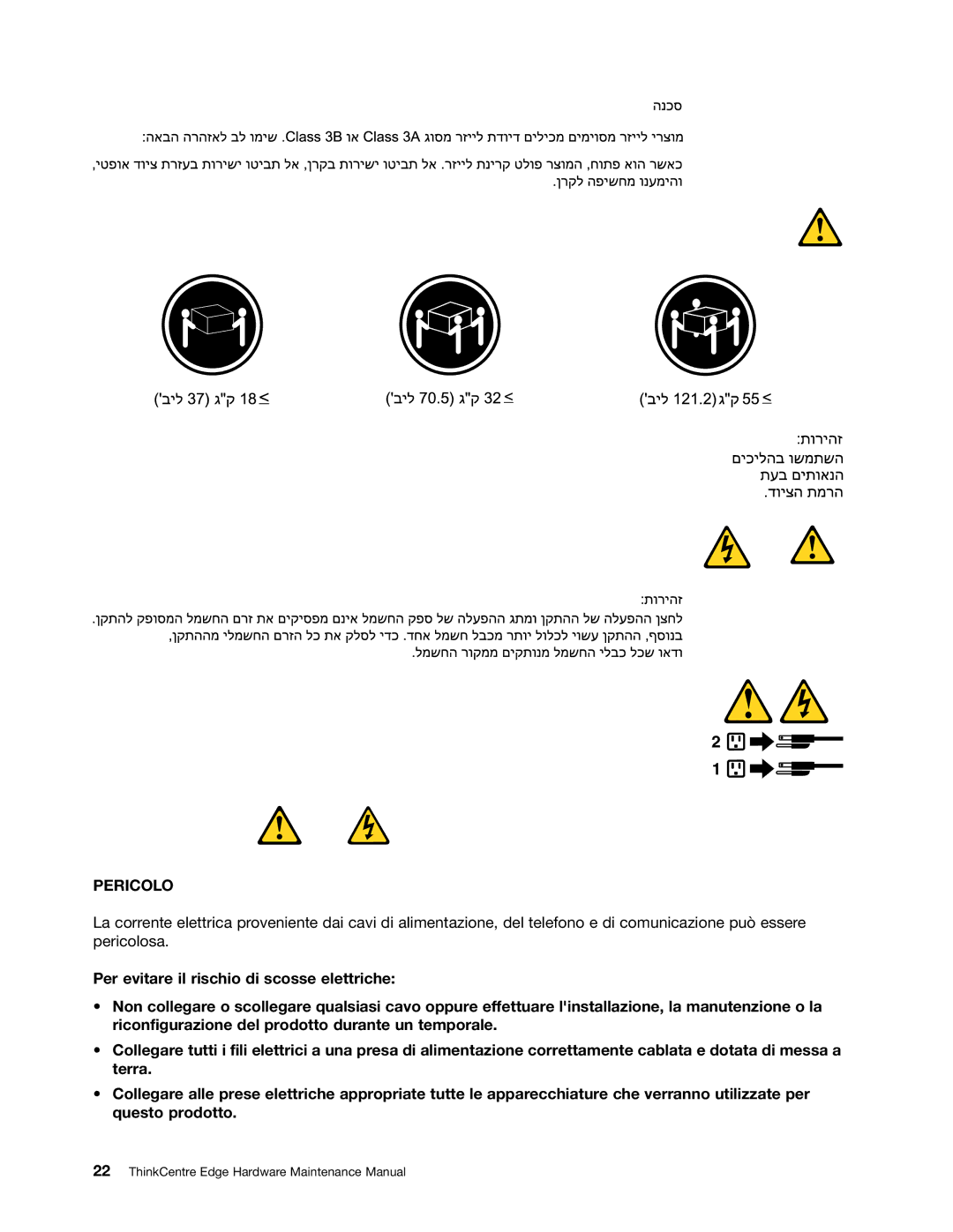 Lenovo 7558, 7567, 5068 manual Pericolo 