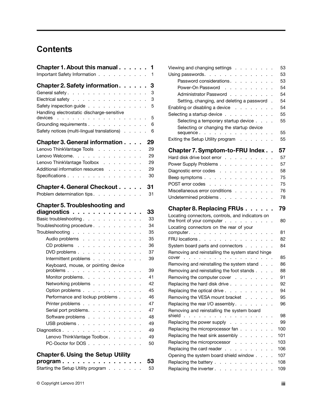 Lenovo 5068, 7567, 7558 manual Contents 