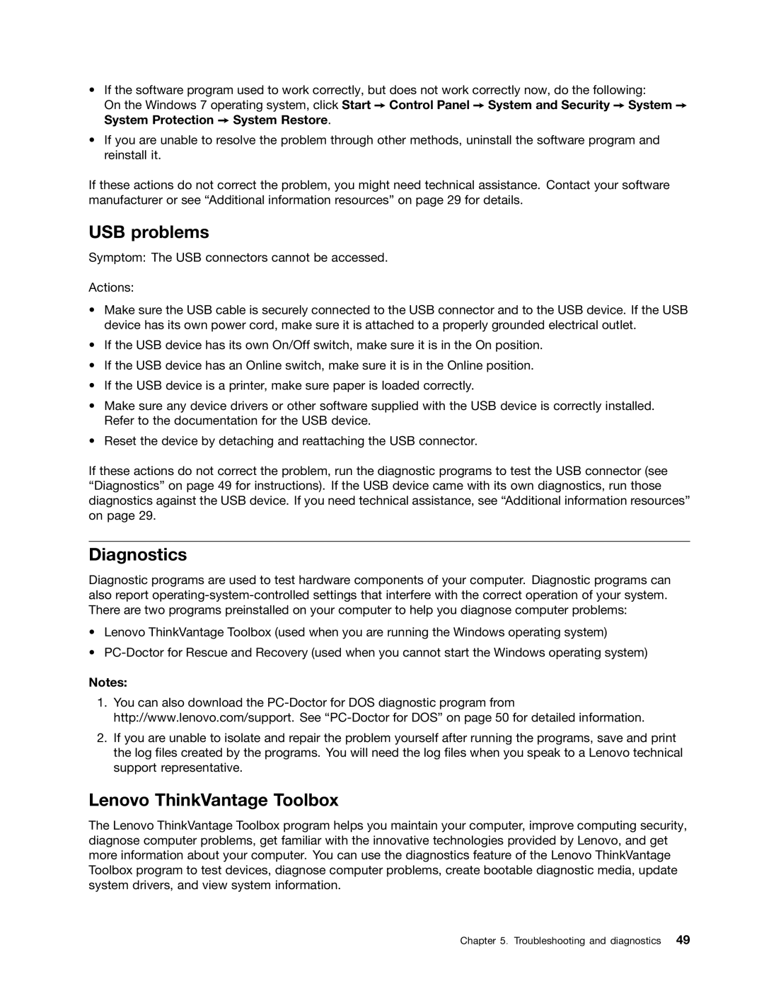 Lenovo 7558, 7567, 5068 manual USB problems, Diagnostics 
