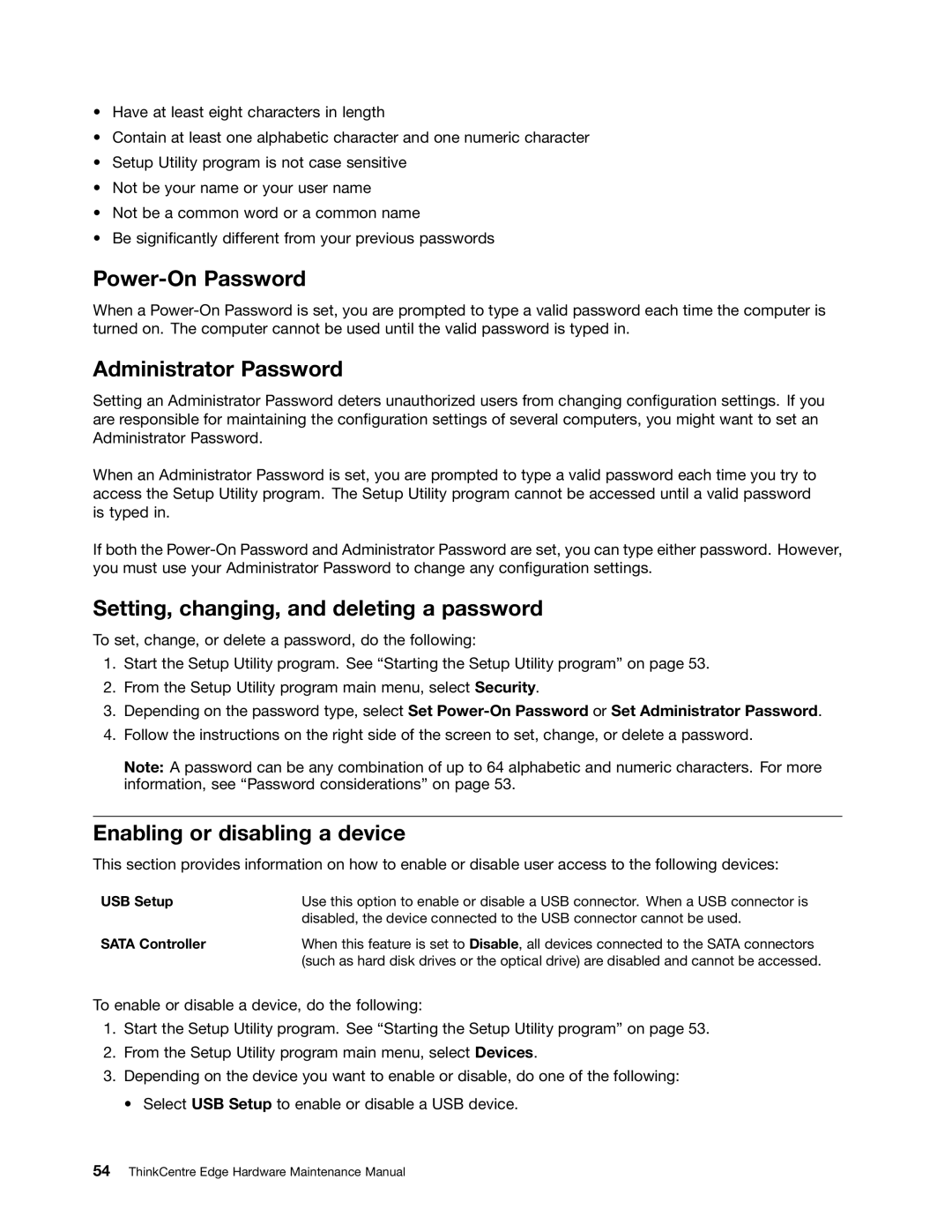 Lenovo 7567, 7558, 5068 manual Power-On Password, Administrator Password, Setting, changing, and deleting a password 