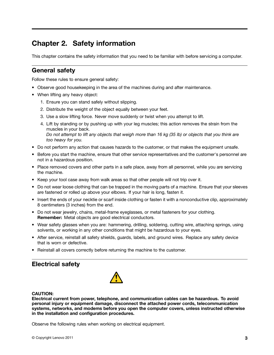 Lenovo 7567, 7558, 5068 manual Safety information, General safety, Electrical safety 