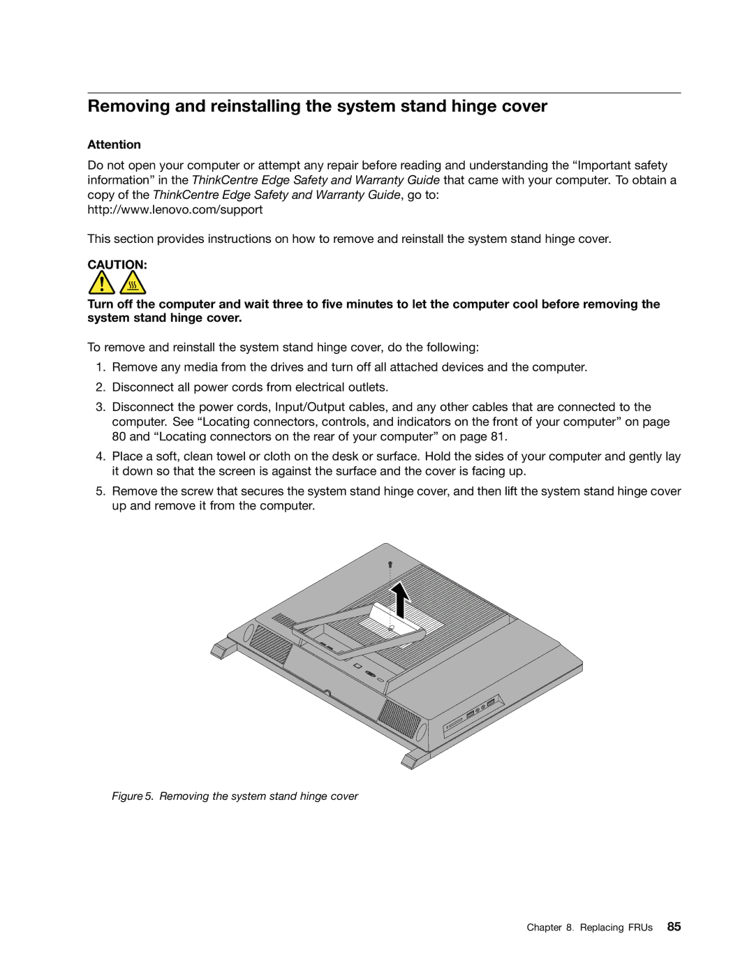 Lenovo 7558, 7567, 5068 manual Removing and reinstalling the system stand hinge cover, Removing the system stand hinge cover 