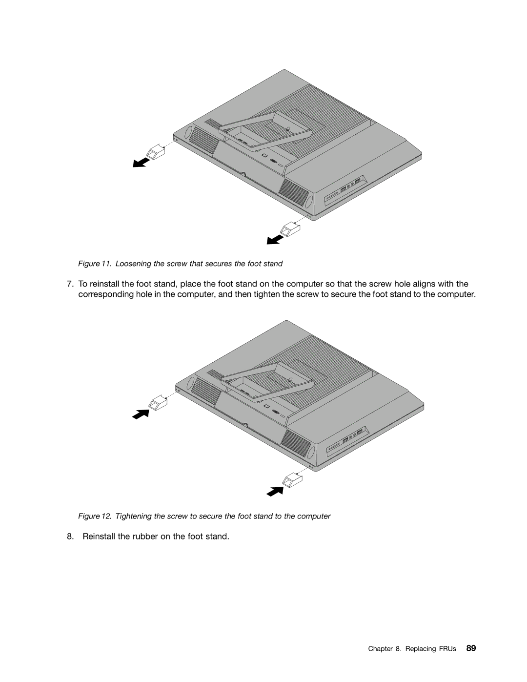 Lenovo 5068, 7567, 7558 manual Reinstall the rubber on the foot stand 