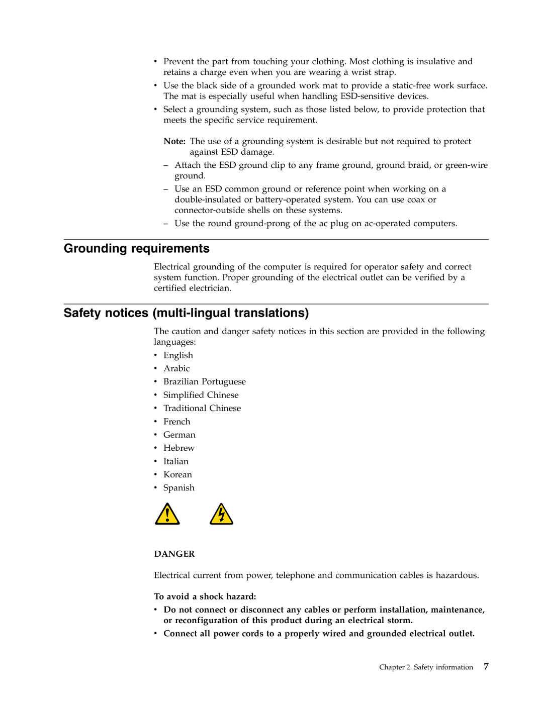 Lenovo 7569, 7721, 7715, 7774, 7706, 7719, 7749, 7799, 7773 Grounding requirements, Safety notices multi-lingual translations 