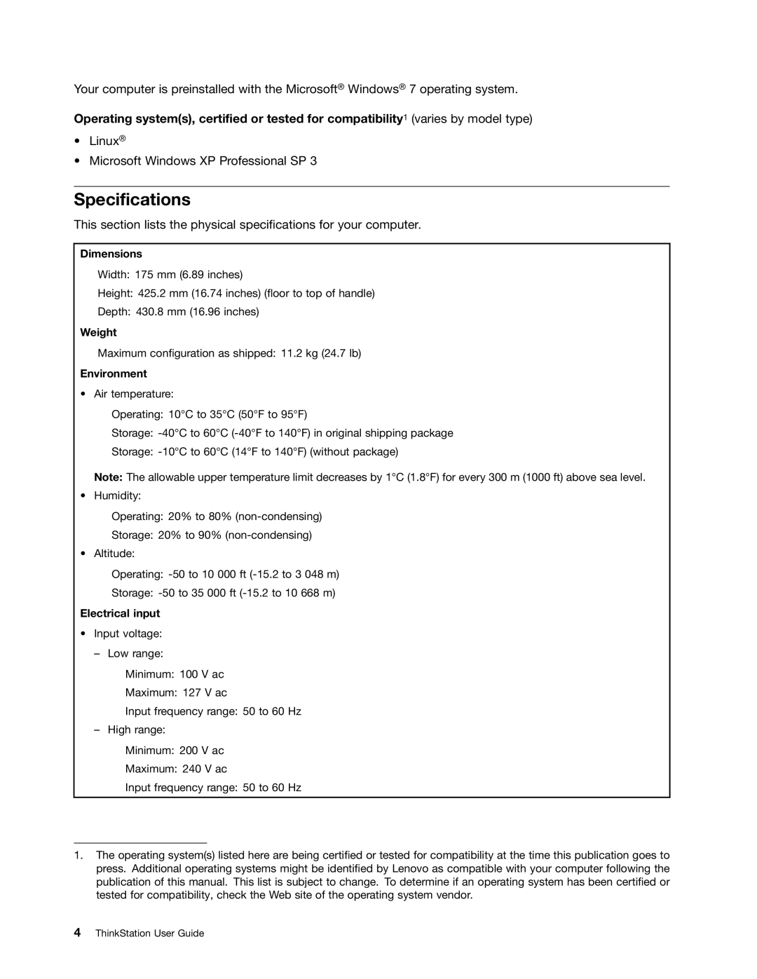 Lenovo 7821, 7782, 7824, 7823, 7783 manual Specifications, Dimensions 