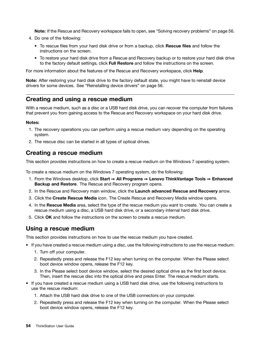 Lenovo 7821, 7782, 7824, 7823, 7783 manual Creating and using a rescue medium, Creating a rescue medium, Using a rescue medium 