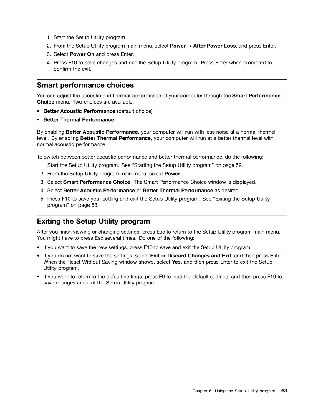 Lenovo 7783, 7782, 7824, 7823, 7821 manual Smart performance choices, Exiting the Setup Utility program 