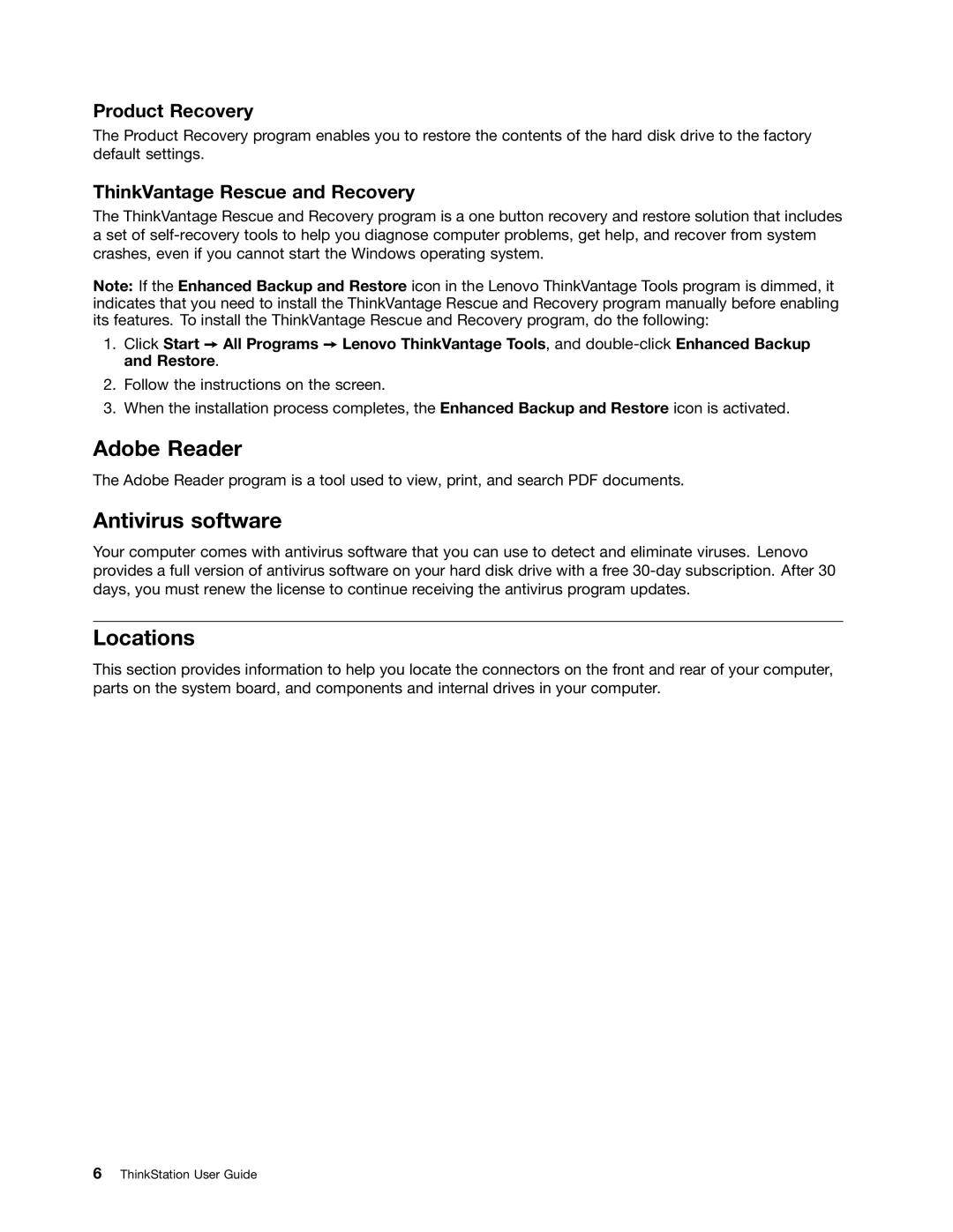 Lenovo 7824, 7782, 7823, 7783, 7821 manual Adobe Reader Antivirus software, Locations 