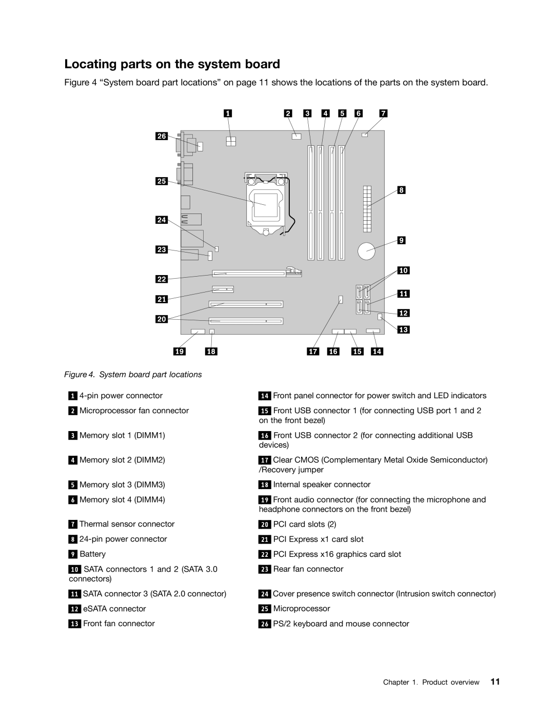 Lenovo 7824, 7782, 7823, 7783, 7821 manual Locating parts on the system board, System board part locations 