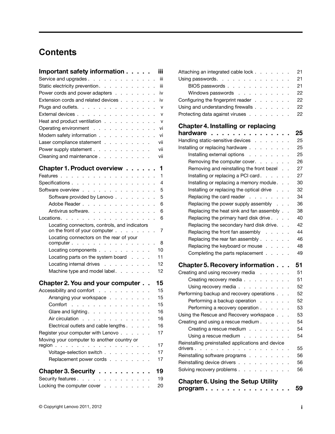 Lenovo 7783, 7782, 7824, 7823, 7821 manual Contents 