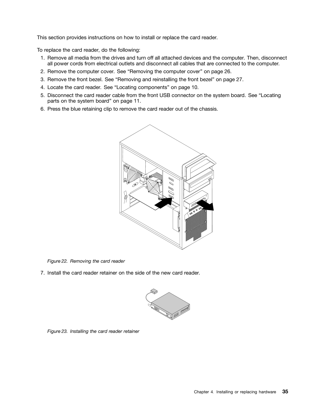 Lenovo 7782, 7824, 7823, 7783, 7821 manual Removing the card reader 