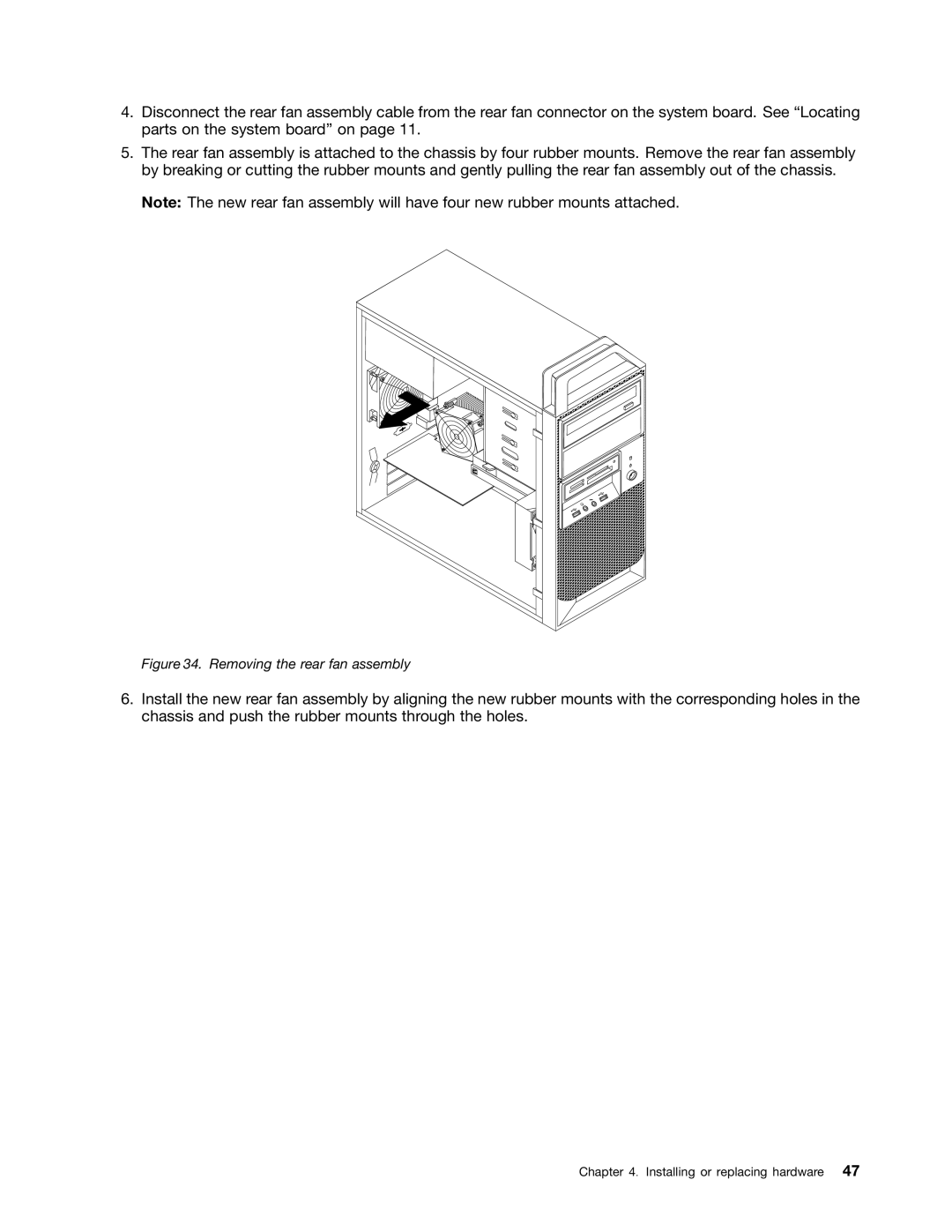 Lenovo 7823, 7782, 7824, 7783, 7821 manual Removing the rear fan assembly 