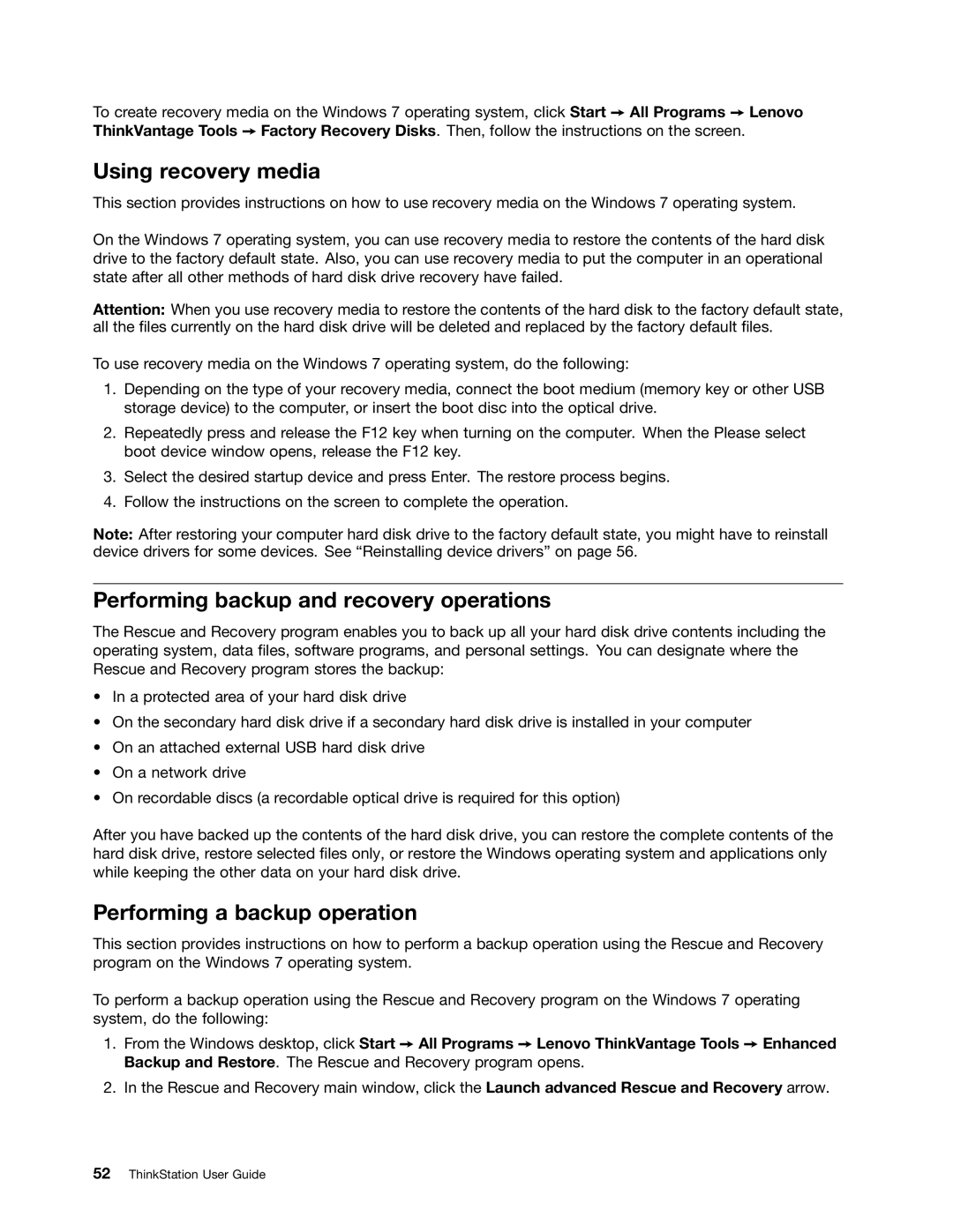 Lenovo 7823, 7782, 7824, 7783 Using recovery media, Performing backup and recovery operations, Performing a backup operation 