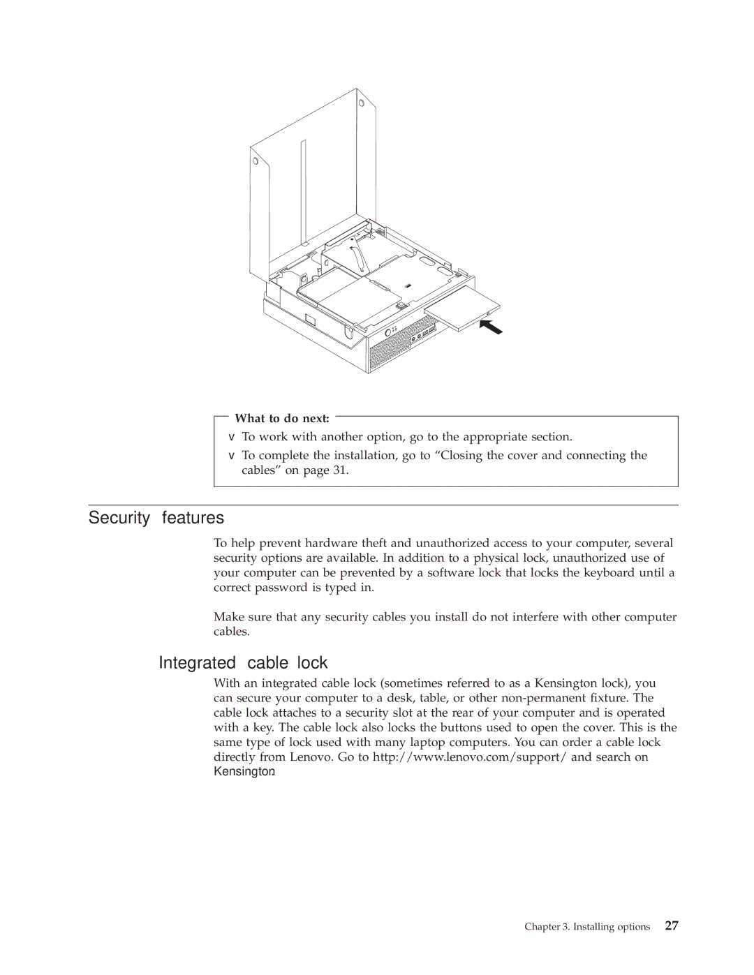 Lenovo 8795, 8009, 8791, 8807, 8803, 8799, 8812 manual Security features, Integrated cable lock 