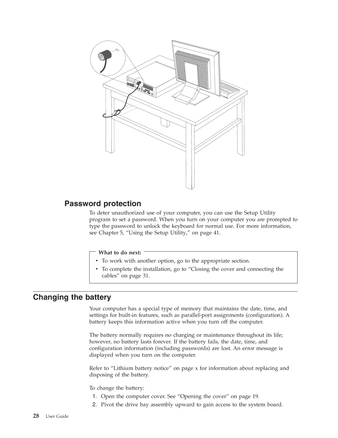 Lenovo 8791, 8009, 8795, 8807, 8803, 8799, 8812 manual Password protection, Changing the battery 