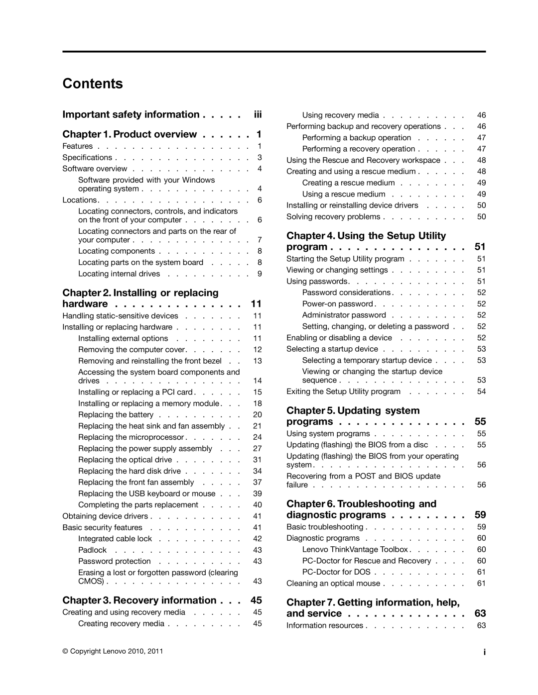 Lenovo 804 manual Contents 