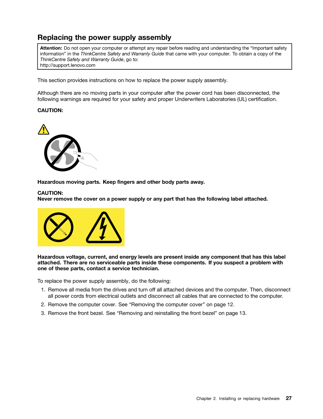 Lenovo 804 manual Replacing the power supply assembly 