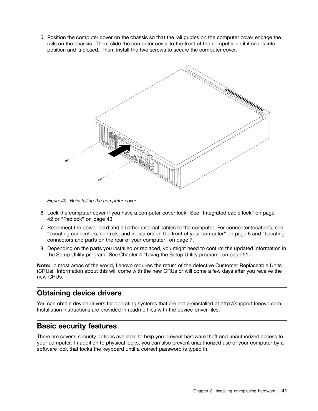 Lenovo 804 manual Obtaining device drivers, Basic security features 