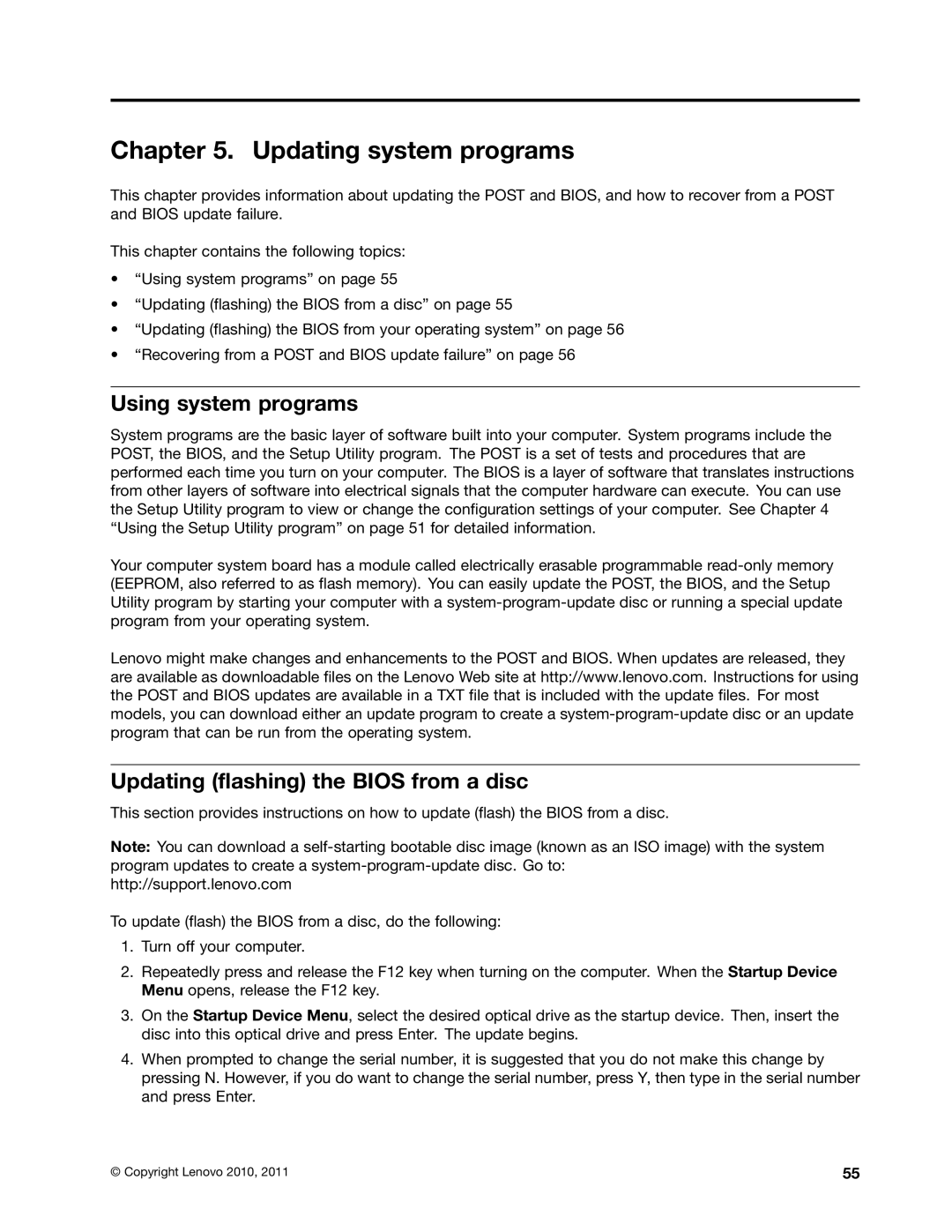 Lenovo 804 manual Updating system programs, Using system programs, Updating flashing the Bios from a disc 