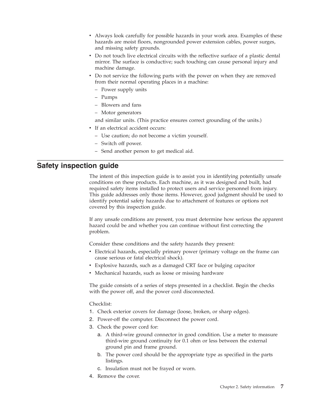 Lenovo 8089, 8094, 8088, 8090, 8087, 8086 manual Safety inspection guide 