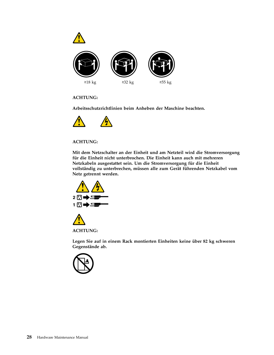 Lenovo 8087, 8094, 8089, 8088, 8090, 8086 manual Arbeitsschutzrichtlinien beim Anheben der Maschine beachten 