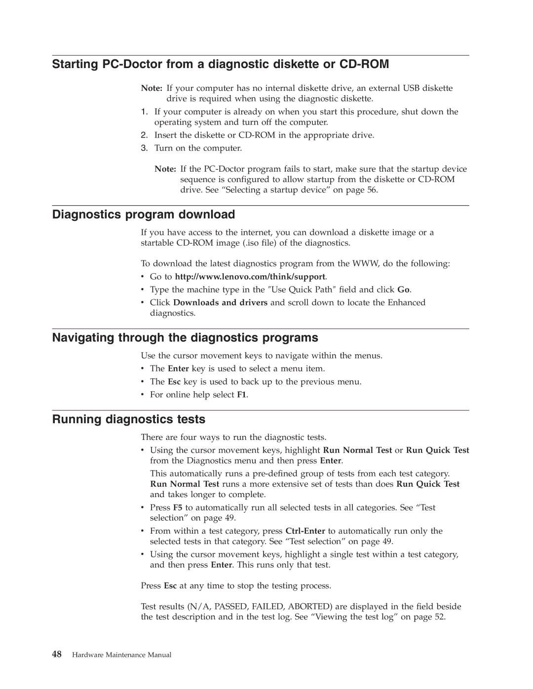 Lenovo 8094, 8089, 8088, 8090, 8087 Starting PC-Doctor from a diagnostic diskette or CD-ROM, Diagnostics program download 